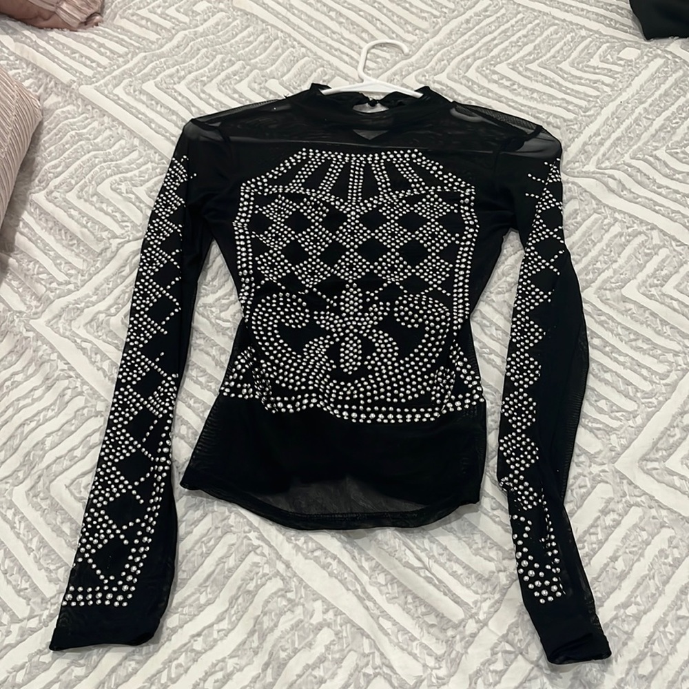 Black sheer top with silver studs